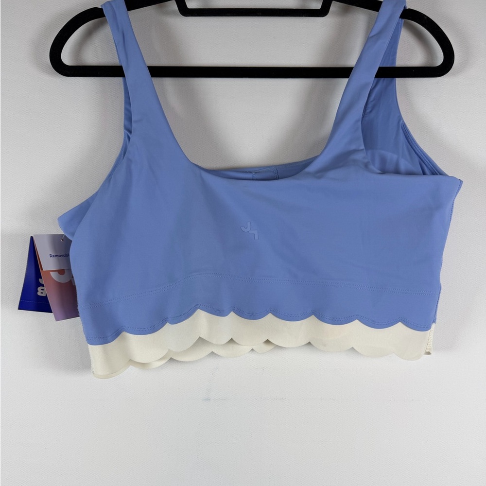 JOYLAB Women's Knit Scallop Cropped Support Top Periwinkle Blue/Cream All Sizes - Picture 8 of 16